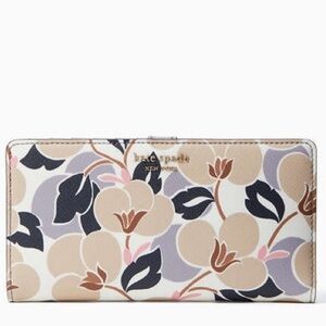 kate spade Floral Print Long Wallet in Beige, Black, Light Purple